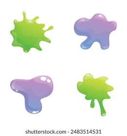 Cartoon slime icons set cartoon vector. Colorful dripping slime stain. Jelly stain