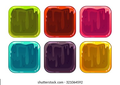 Cartoon slimy app frames, vector colorful backgrounds for application icons design