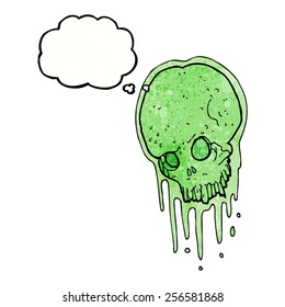 cráneo de caricatura resbaladizo con burbuja de pensamiento