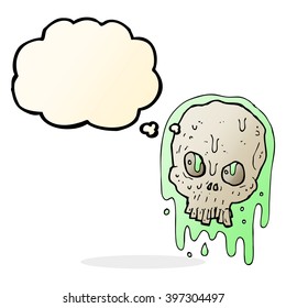 cartoon slimy skull with thought bubble
