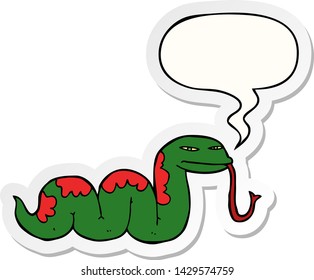 serpiente de deslizamiento de dibujos animados con pegatina de burbuja de habla