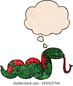 serpiente deslizante de dibujos animados con burbuja de pensamiento en estilo de textura gruesa