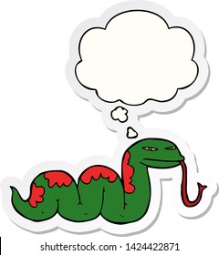 cartoon slithering snake with thought bubble as a printed sticker
