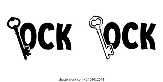 Cartoon slogan lock with key symbol. Open house. For open or unlock the door.