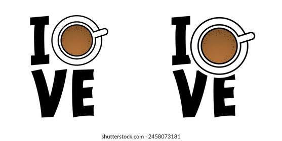 Cartoon slogan i love coffee. it's coffee o clock or coffee time. Coffee time, time for break or timeout. Pause, flexible working hours or work time. Work, life balance concept. Good vibes.
