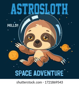 Cartoon sloth astronaut, Hand drawn