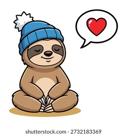 Preguiça dos desenhos animados com gorro azul pensando no coração