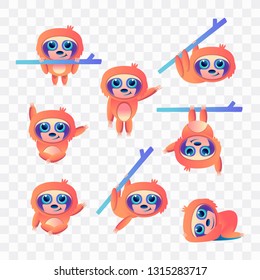Cartoon sloth with different poses and expressions.