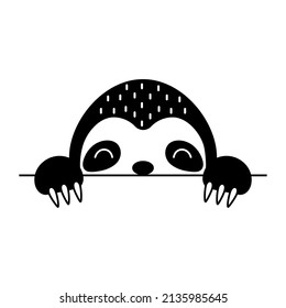 Cartoon sloth face in Scandinavian style. Cute animal for kids t-shirts, wear, nursery decoration, greeting cards, invitations, poster, house interior. Vector stock illustration