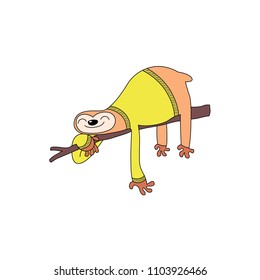 cartoon sloth happy with his new sweater