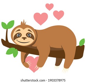 Cartoon Sloth Heart Vector Illustration Valentines Stock Vector ...