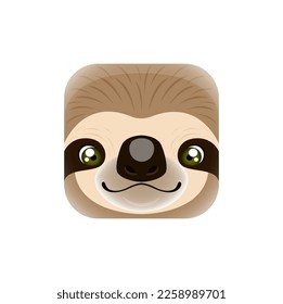 Cartoon sloth kawaii square animal face, amazon fauna creature, cute funny jungle or rainforest bear muzzle. Isolated vector character portrait, app button, icon, graphic design element