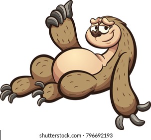 Cartoon sloth lying down with thumb up. Vector clip art illustration with simple gradients. All in a single layer. 