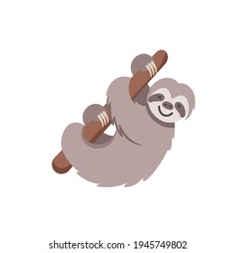 Cartoon sloth on a white background.Flat cartoon illustration for kids.