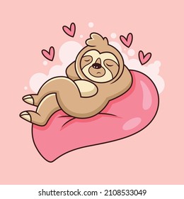 Cartoon sloth relax with love. Animal icon concept isolated premium vector
