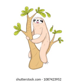 cartoon sloth are sitting on a tree with a happy face