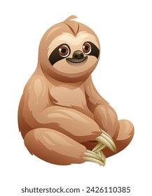 Cartoon sloth sitting. Vector illustration isolated on white background