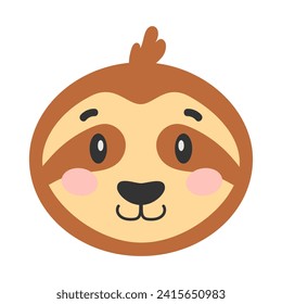 Cartoon sloth. Sloth's head. Cute illustration of a sloth's face. Vector illustration.