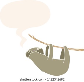 cartoon sloth with speech bubble in retro style