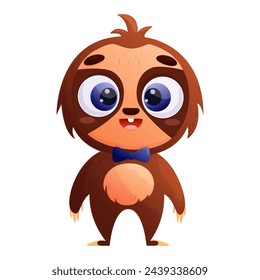 Cartoon sloth stands and smiles welcomingly