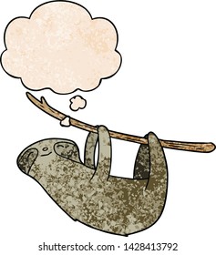 cartoon sloth with thought bubble in grunge texture style