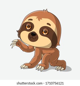 Cartoon sloth waving, hand drawn