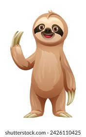 Cartoon sloth waving hand. Vector illustration isolated on white background