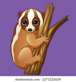 Cartoon slow loris on the branch animal character design illustration