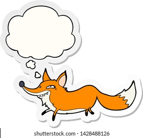 cartoon sly fox with thought bubble as a printed sticker