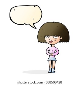 cartoon sly woman with speech bubble
