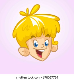 Cartoon small  blond boy. Vector illustration of young teenager outlined. Boy head icon