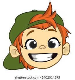 Cartoon small boy in cap. 
Vector illustration of young teenager outlined. Boy head drawing .