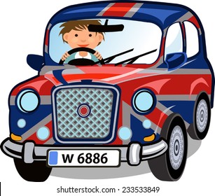 Cartoon Small car with British flag