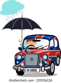 Cartoon Small car with British flag. 