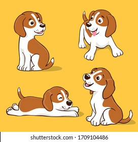 cartoon small dog in different poses. funny cartoon little dog with happy smile.