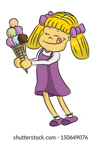 Cartoon small girl with ice cream (vector)