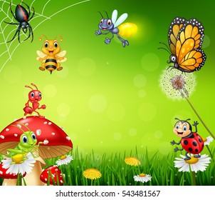 Cartoon small insect with nature background