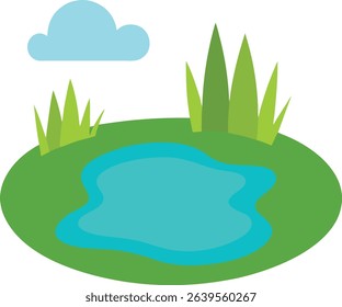 cartoon small lake with grassy edges 