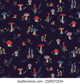 cartoon of small mushrooms all over design illustration digital image for textiles motif