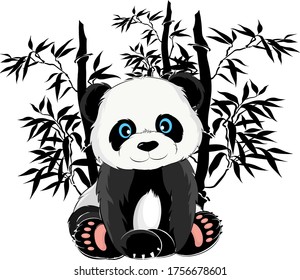 cartoon of small Panda on bamboo background vector illustration print