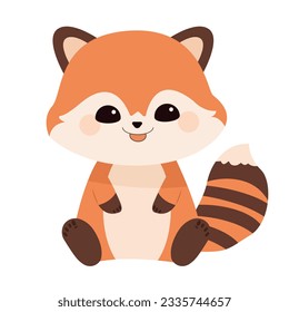 Cartoon small red fox. Funny raccoon with black paws, cute jumping animal vector illustration