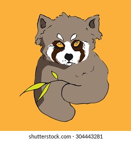 Cartoon Small Red Panda with bamboo