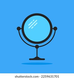 cartoon small round mirror like makeup service icon. concept of abstract beautician equipment for female make up. flat trend modern minimal black logotype graphic design web element isolated on blue