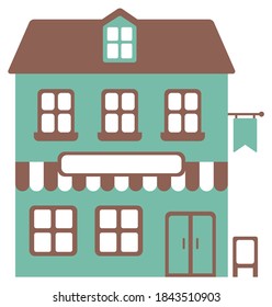 cartoon small shop flat design illustration (front view)