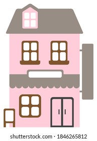 cartoon small shop flat design illustration (front view)