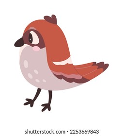 Cartoon small spring town sparrow flat icon. Vector illustration