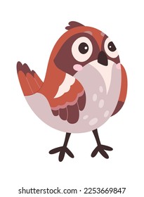 Cartoon small spring town sparrow flat icon. Vector illustration