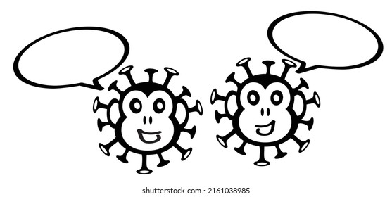 Cartoon smallpox, monkey virus or monkeypox diagnoses. The virus belongs to the genus Orthopoxvirus in the family Poxviridae. infectious disease. Ape face.Vector monkey pox symbol or icon. Stickman.