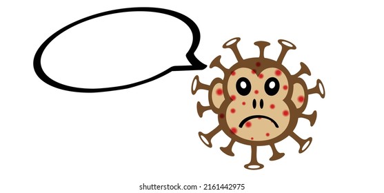 Cartoon smallpox, monkey virus or monkeypox diagnoses. The virus belongs to the genus Orthopoxvirus in the family Poxviridae. infectious disease. Ape face.Vector monkey pox symbol or icon. Stickman.