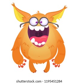 Cartoon smart cute monster wearing eyeglasses. Illustration clipart